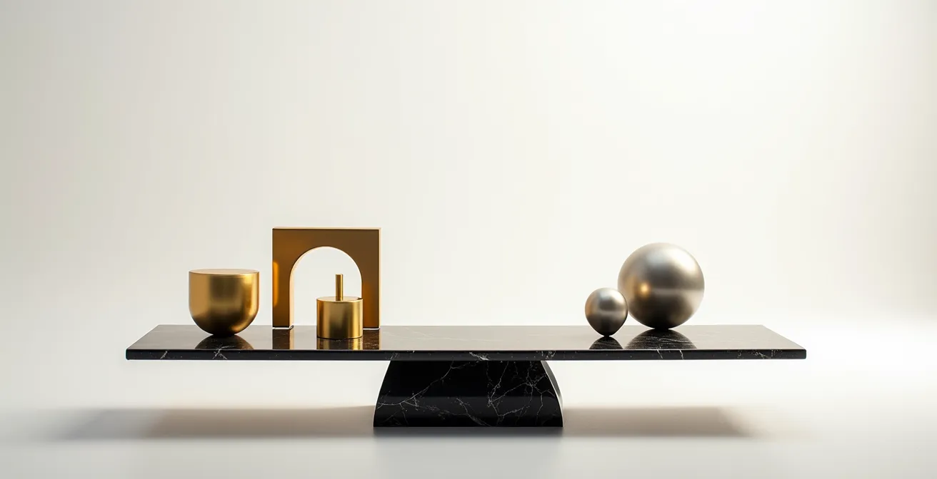 Balance symbolique représentant l'équilibre entre coût et bénéfice du courtage