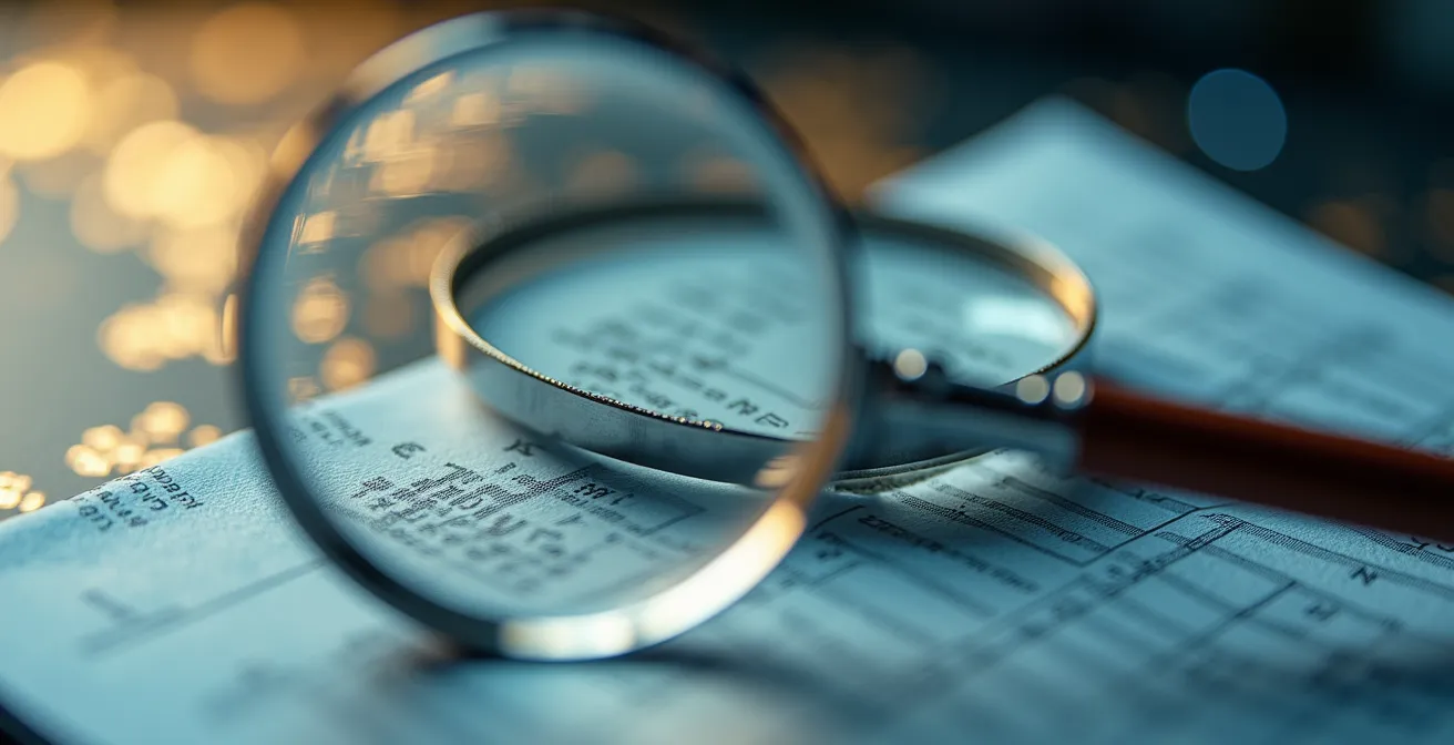 Gros plan sur une loupe examinant des graphiques financiers